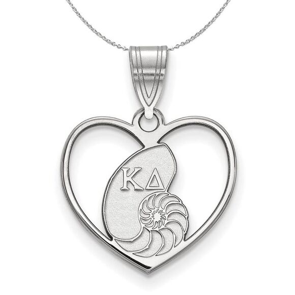 Sterling Silver Kappa Delta Heart Pendant Necklace - 24 Inch - Picture 1 of 8